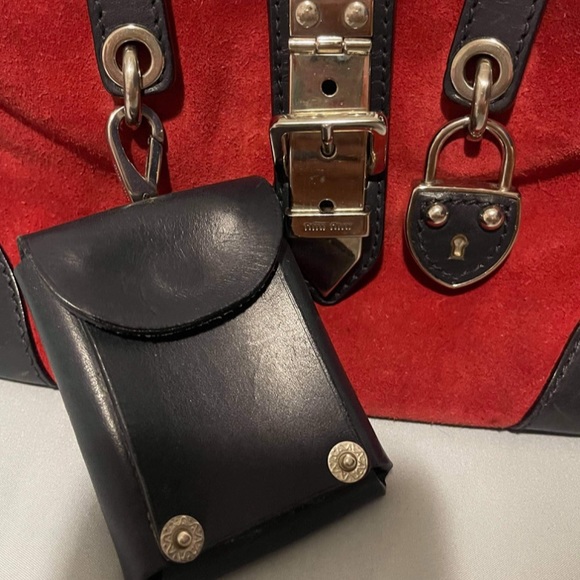 TODAY ONLY: Authentic MiuMiu Mini Red Black Suede Leather Handbag As IS - Picture 5 of 17